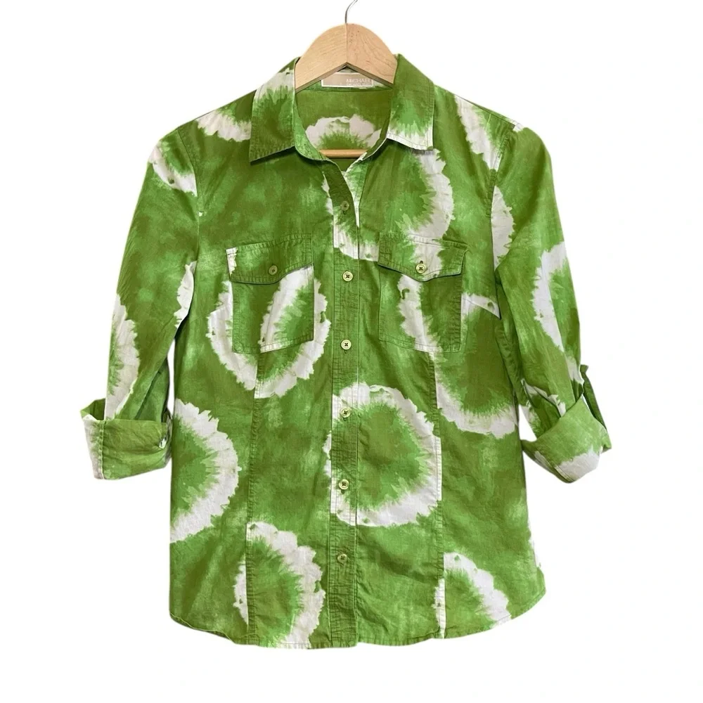 Michael Kors Green Tie Dye Button Down Shirt Lightweight Casual Resort Top‎ S